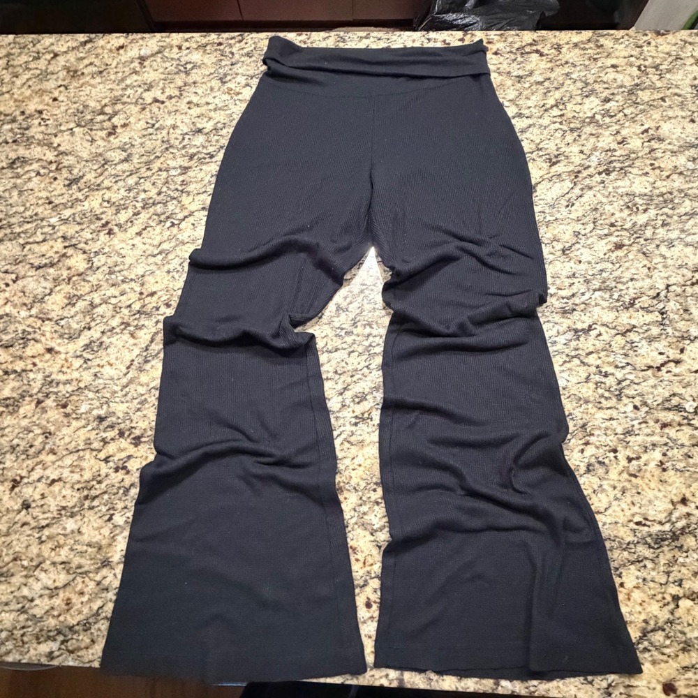 No Boundaries Black Waffle Knit Flare Pants Fold Over Waistband Women Medium v